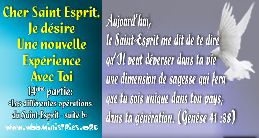 Cher Saint-Esprit, je désire une nouvelle expérience avec Toi – 14ème partie: « Les différentes opérations du Saint-Esprit – suite b »